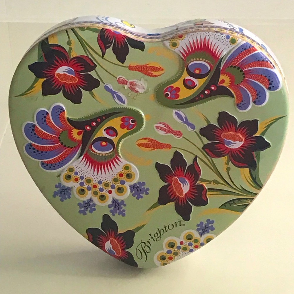 BRIGHTON Heart Shaped Peacock & Floral EMPTY Tin - Storage - Trinket - Gift Box